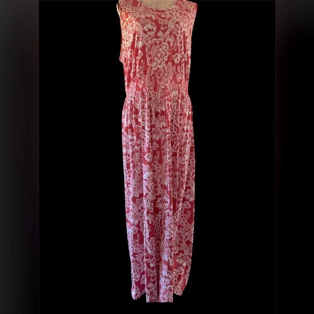 ColdWater Creek Floral Salmon Color Sleeveless Maxi Dress. Sz XL